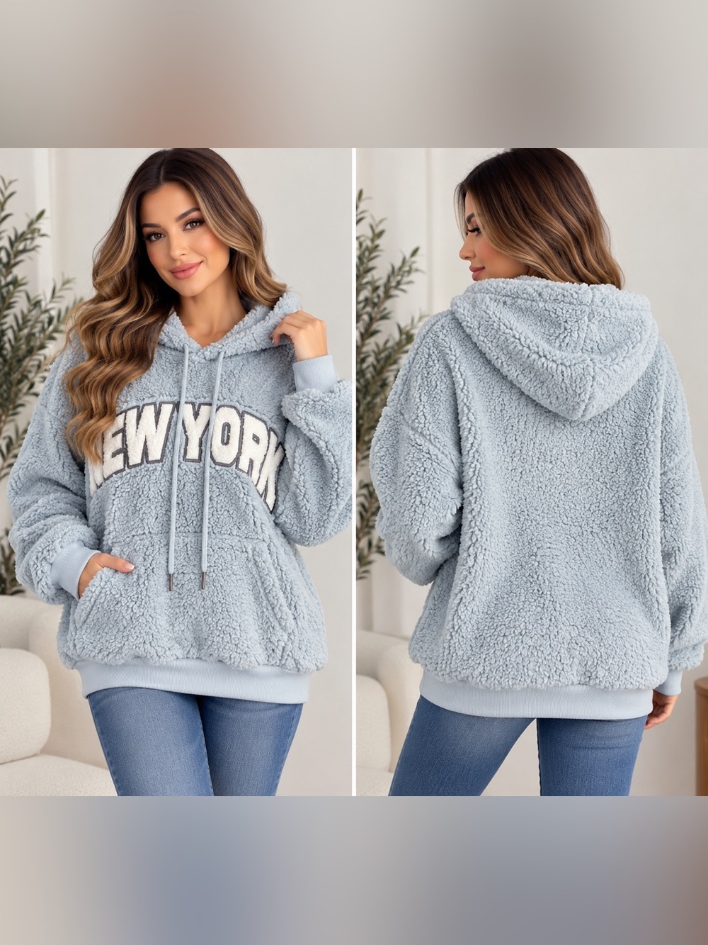 No Boundaries New York Teddy Fleece Hoodie Gray Size L 12-14